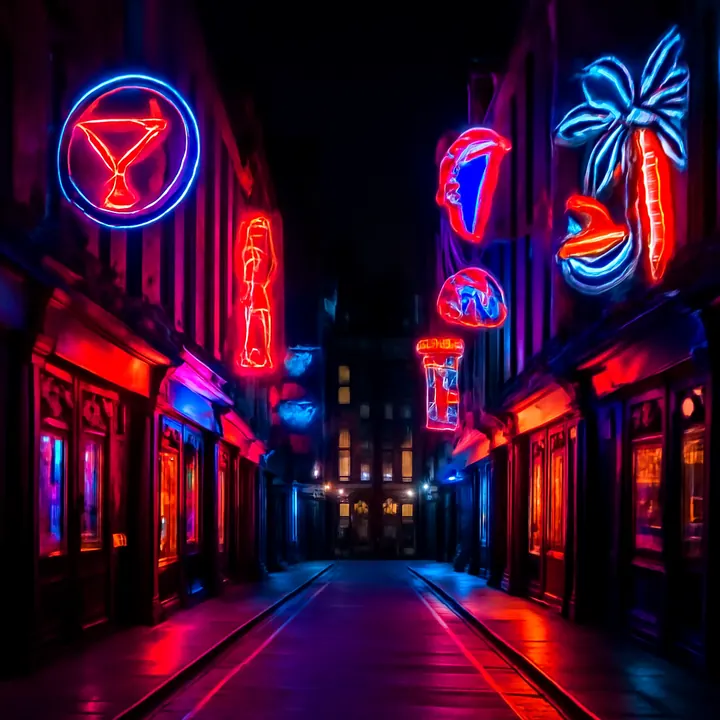 London neon signs at night